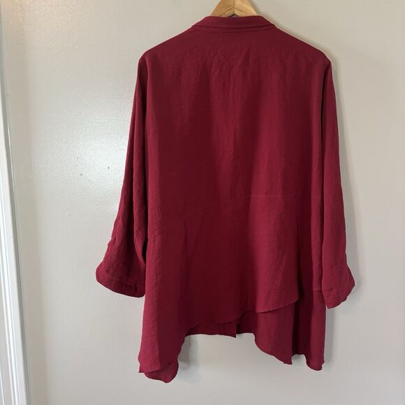 John Mark Red Tunic Top Roll Tab Sleeves Button Up Blouse Sz 1X - Picture 8 of 10